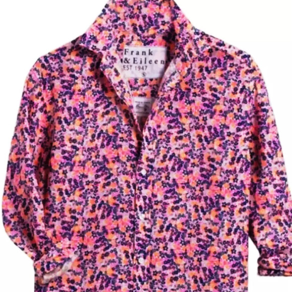 Frank & Eileen Hunter Linen Button Front Shirtdress In Neon Floral Size XS - Picture 12 of 16